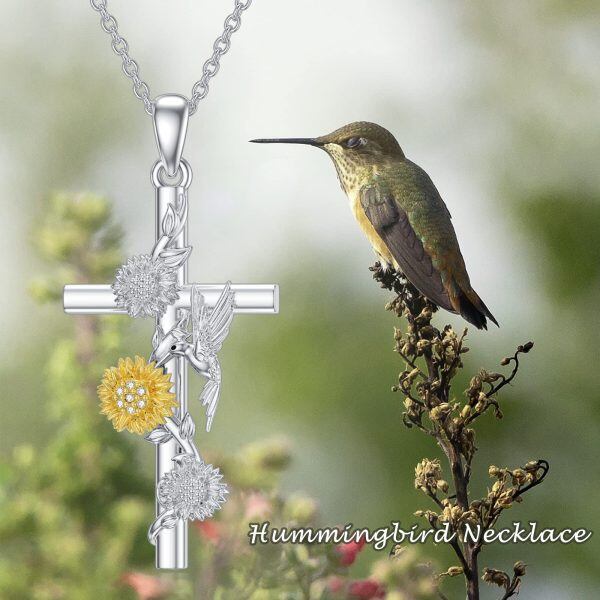 Sterling Silver Cross Hummingbird Necklace-2