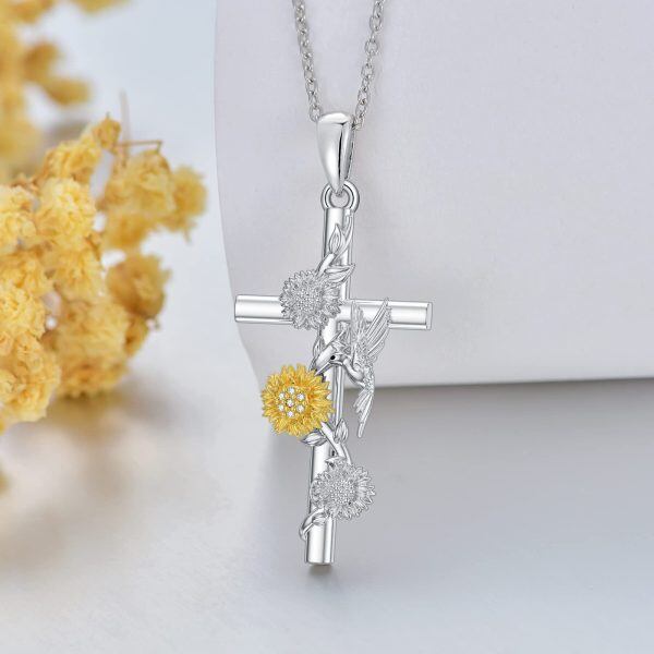 Sterling Silver Cross Hummingbird Necklace-4