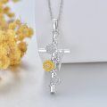 wholesale 925 Sterling Silver Sunflower & Hummingbird Cross Pendant Necklace for Women-0-4