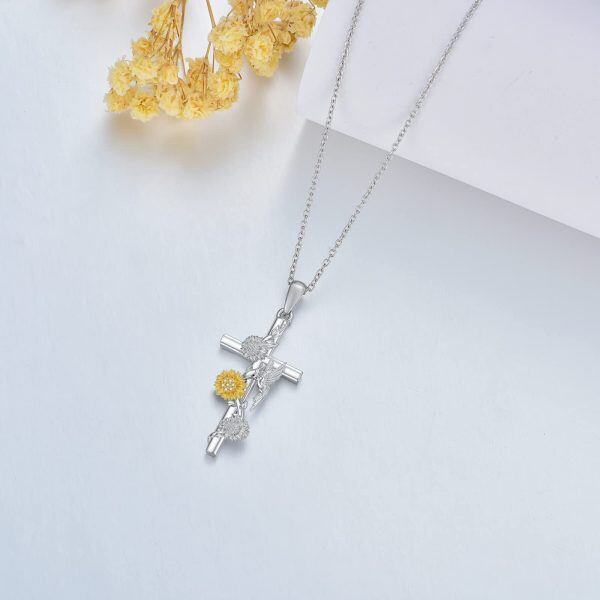 Sterling Silver Cross Hummingbird Necklace-5