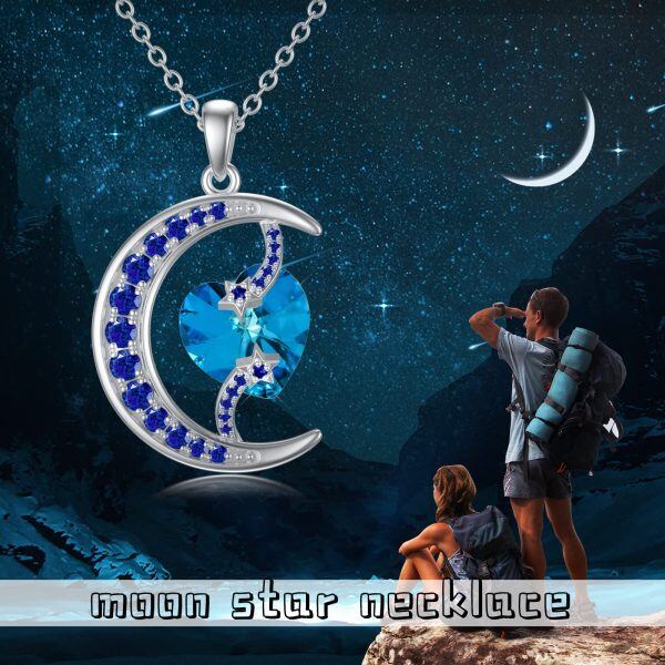 Sterling Silver Moon Star Heart Necklace-1