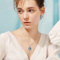 wholesale 925 Sterling Silver Blue Crystal Crescent Moon & Stars Pendant Necklace for Women-0-3