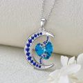 wholesale 925 Sterling Silver Blue Crystal Crescent Moon & Stars Pendant Necklace for Women-0-4