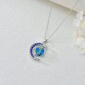 wholesale 925 Sterling Silver Blue Crystal Crescent Moon & Stars Pendant Necklace for Women-0-5