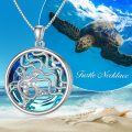 wholesale 925 Sterling Silver Round Blue Crystal Sea Creature Pendant Necklace for Women-0-1