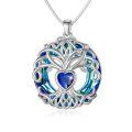 wholesale 925 Sterling Silver Blue Crystal Tree of Life Heart Pendant Necklace for Women-0-0
