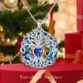 wholesale 925 Sterling Silver Blue Crystal Tree of Life Heart Pendant Necklace for Women-0-2