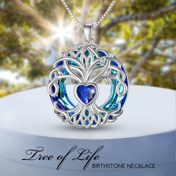 Sterling Silver Tree Of Life Heart Necklace-3