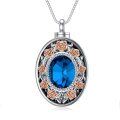 wholesale 925 Sterling Silver Oval Shape Rose Gold and Blue Crystal Cremation Jewelry Pendant Necklace-0-0