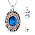wholesale 925 Sterling Silver Oval Shape Rose Gold and Blue Crystal Cremation Jewelry Pendant Necklace-0-1