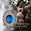 wholesale 925 Sterling Silver Oval Shape Rose Gold and Blue Crystal Cremation Jewelry Pendant Necklace-0-2