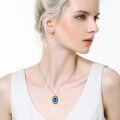 wholesale 925 Sterling Silver Oval Shape Rose Gold and Blue Crystal Cremation Jewelry Pendant Necklace-0-3
