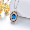 wholesale 925 Sterling Silver Oval Shape Rose Gold and Blue Crystal Cremation Jewelry Pendant Necklace-0-5