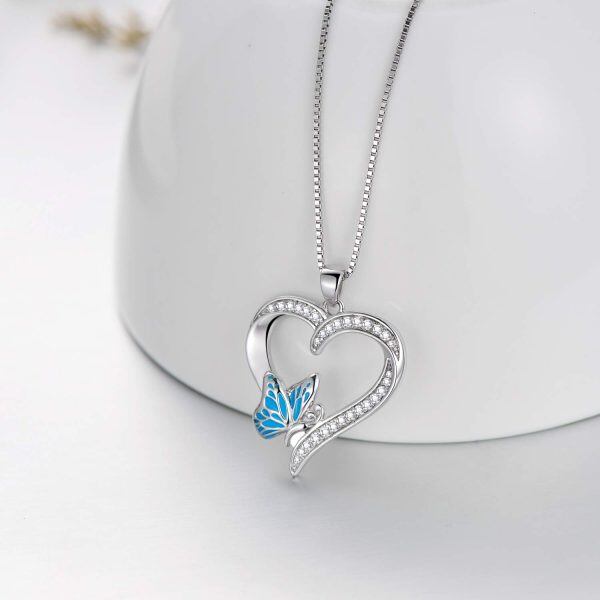 Sterling Silver Butterfly Heart Pendant Necklace-1