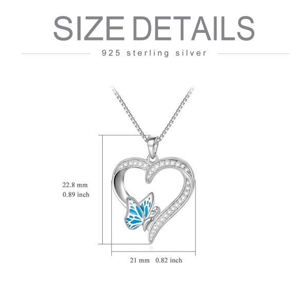 Sterling Silver Butterfly Heart Pendant Necklace-3