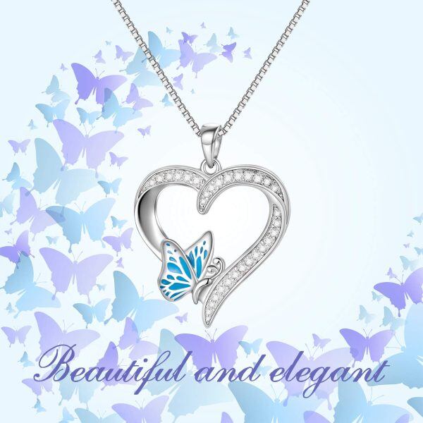 Sterling Silver Butterfly Heart Pendant Necklace-5