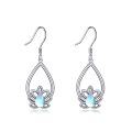 wholesale 925 Sterling Silver Teardrop Moonstone Lotus Flower Dangle Earrings for Women-0-0