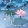 wholesale 925 Sterling Silver Teardrop Moonstone Lotus Flower Dangle Earrings for Women-0-5