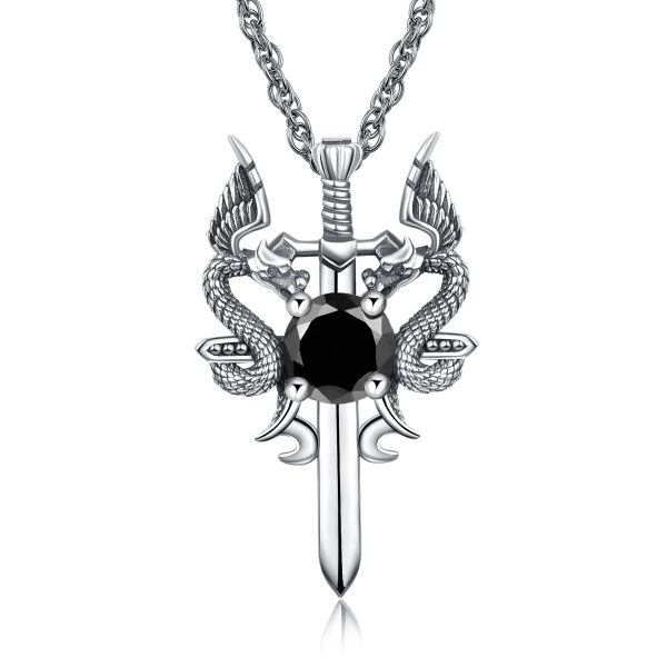 Sterling Silver Dragon Sword Necklace-0