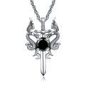 wholesale 925 Sterling Silver Dragon Sword Black CZ Pendant Necklace for Men-0-0