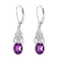 wholesale 925 Sterling Silver Purple Crystal Celtic Knot Dangle Earrings for Women-0-0
