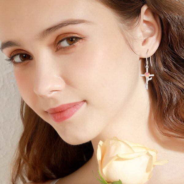 Sterling Silver Cross Rose Earrings-1