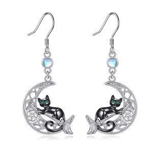 Sterling Silver Black Cat Earrings-0