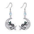 wholesale 925 Sterling Silver Hypoallergenic Moon & Black Cat Dangle Earrings with Green Eyes and Star Design-0-0