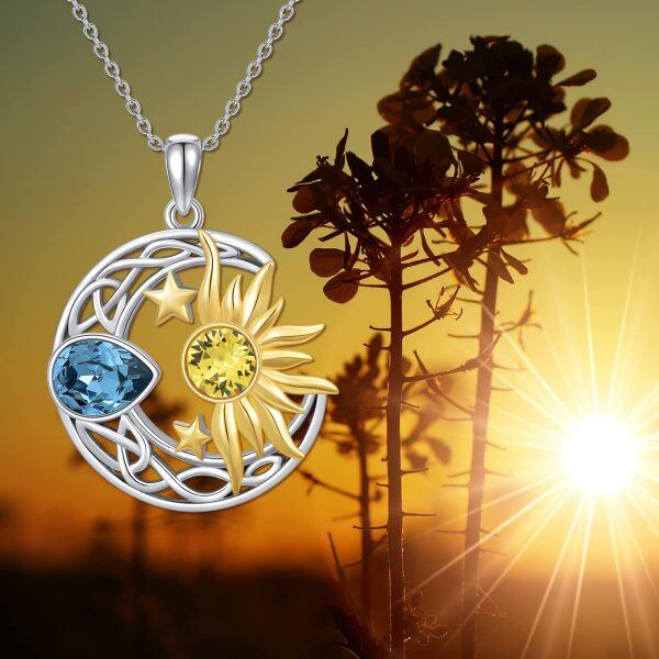 Sterling Silver Moon Sun Star Necklace-5