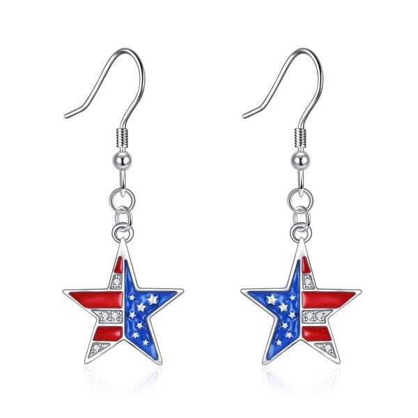 Sterling Silver American Flag Earrings-0