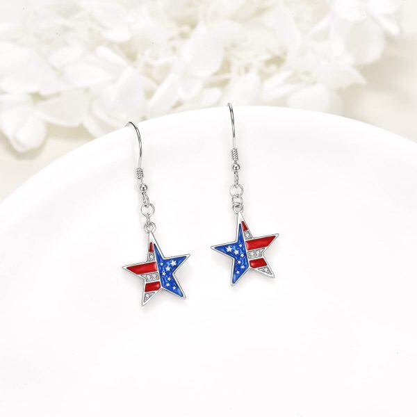 Sterling Silver American Flag Earrings-1