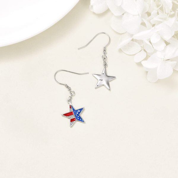 Sterling Silver American Flag Earrings-2