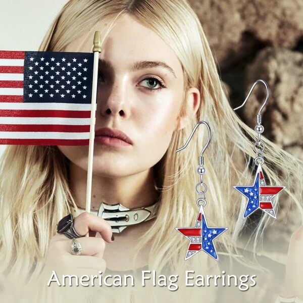 Sterling Silver American Flag Earrings-4