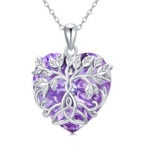 Sterling Silver Tree Of Life Heart Necklace-0