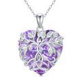 wholesale 925 Sterling Silver Purple Crystal Tree of Life Heart Pendant Necklace for Women-0-0