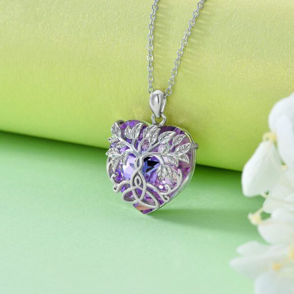 Sterling Silver Tree Of Life Heart Necklace-1