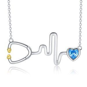 Sterling Silver Stethoscope Heart Necklace-0