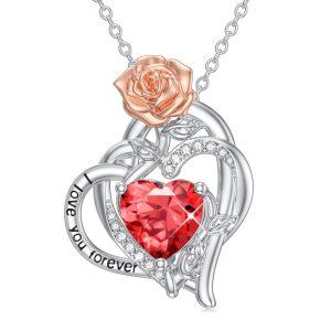 Sterling Silver Rose Heart Necklace-0