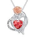 wholesale 925 Sterling Silver Red CZ Heart & Rose Pendant Necklace for Women-0-0