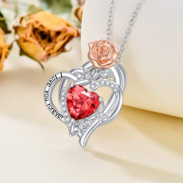 Sterling Silver Rose Heart Necklace-2