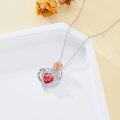 wholesale 925 Sterling Silver Red CZ Heart & Rose Pendant Necklace for Women-0-3
