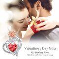 wholesale 925 Sterling Silver Red CZ Heart & Rose Pendant Necklace for Women-0-4