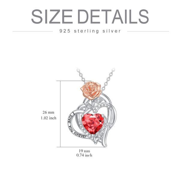 Sterling Silver Rose Heart Necklace-6