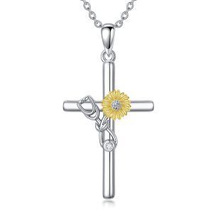 Sterling Silver Sunflower Stethoscope Cross Necklace-0