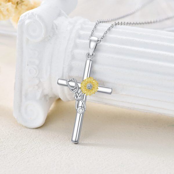 Sterling Silver Sunflower Stethoscope Cross Necklace-2