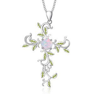 Sterling Silver Cross Leaf Pendant Necklace-0