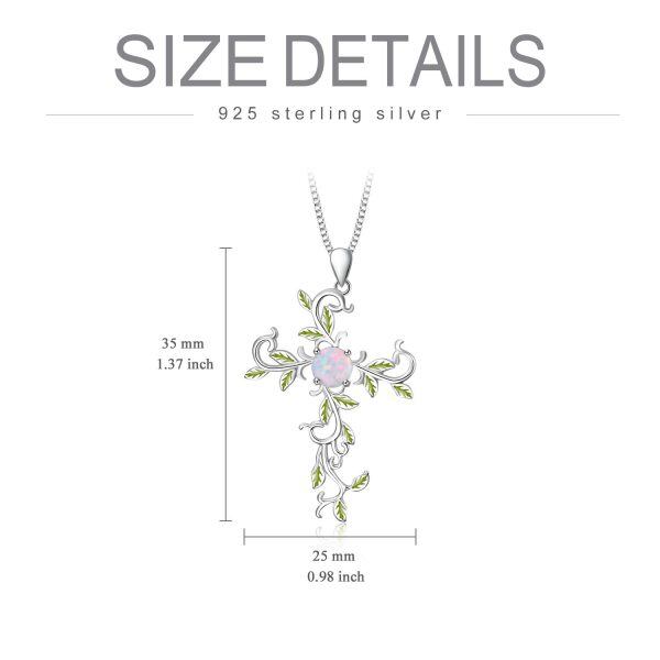 Sterling Silver Cross Leaf Pendant Necklace-5