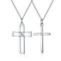 wholesale 925 Sterling Silver Cross Couple Pendant Necklaces with CZ Stones for Women-0-0