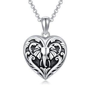 Sterling Silver Heart Elephant Necklace-0