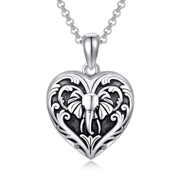 Sterling Silver Heart Elephant Necklace-0